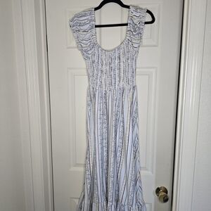 Striped White and Blue Maxi Dress